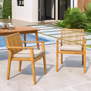 Patio Dining Chair Set of 2 - Sturdy Acacia Wood, Comfortable Waterproof Seating, 400 lbs Capacity