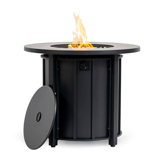 30" Propane Gas Fire Pit Table, 50000 BTU Round Steel Fire Pit with Wood Grain Ceramic Tabletop for Outside Patio Deck Garden Backyard- Black