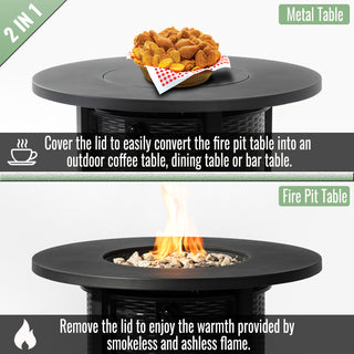 32" Propane Gas Fire Pit Table, 50000 BTU Round Steel Fire Pit for Outside Patio Deck Garden Courtyard-Black