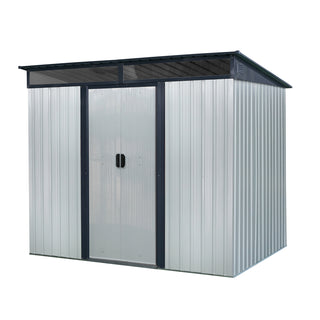 8X6 FT Outdoor Metal Storage Shed with Lockable Sliding Doors and Transparent Roof Panel, Perfect for Garden and Lawn Equipment