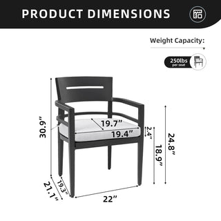 Outdoor Patio K/D Aluminum Stationary Dining Chairs 4PCS with Outdoor-grade Sunbrella Fabric Cushions