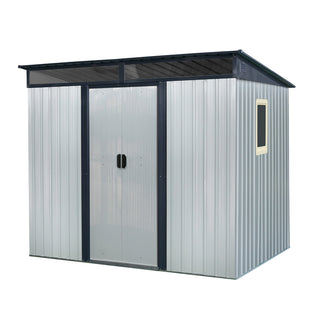 8X6 FT Outdoor Metal Storage Shed with Lockable Sliding Doors and Transparent Roof Panel, Perfect for Garden and Lawn Equipment