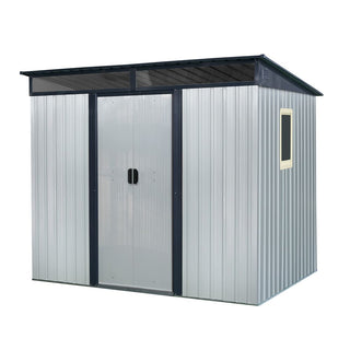 8X6 FT Outdoor Metal Storage Shed with Lockable Sliding Doors and Transparent Roof Panel, Perfect for Garden and Lawn Equipment