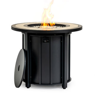 30" Propane Gas Fire Pit Table, 50000 BTU Round Steel Fire Pit with Mosaic Ceramic Tabletop for Outside Patio Deck Garden Backyard- Black