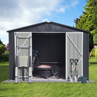 Mondawe 12ft x 10ft Metal Garden Storage Shed, Outdoor Tool Storage House with Double Doors and Air Vents