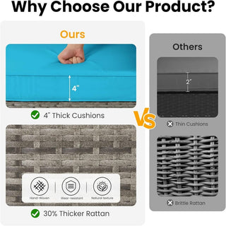 7-Piece All-Weather Gray Wicker Couch Patio Set with Removable Light Blue Cushions and Glass Coffee Table for Patio, Poolside & Backyard