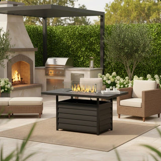 54.3 Inches Outdoor Patio White/Dark Grey/Black Aluminum Fire Pit Table, 50000 BTU CSA Certified Propane Gas Fire Pit, Rectangular Fire Table w/Stainless Burner, Lava Rock, Waterproof Cover