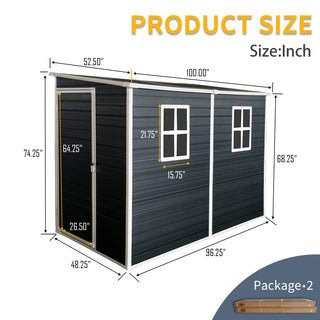 Outdoor Storage Shed with Floor Resin shed with Two-Window, Waterproof ,Lockable Doors for Patio,Yard,Lawn -Grey/Black