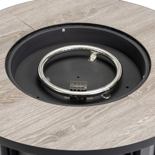 30" Propane Gas Fire Pit Table, 50000 BTU Round Steel Fire Pit with Wood Grain Ceramic Tabletop for Outside Patio Deck Garden Backyard- Black
