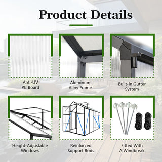 Walk-In Outdoor Polycarbonate Greenhouse with Aluminum Frame – Adjustable Vents, Lockable Door & UV Protection for Backyard