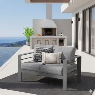 50 Inch All-Weather Aluminum Outdoor Two-Seater Sofa With Thick Cushions And Frame
