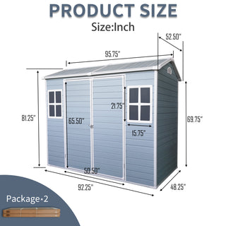 Outdoor Storage Shed with Two-Window and Double-Door, Plastic Shed with Floor for Gargen,Patio,Yard,Lawn,Black/Grey