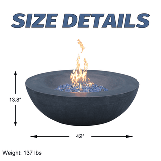 42 Inch Outdoor Concrete Propane gas Fire Pit bowl in Antique White/Black color