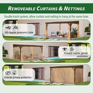 10x14 FT Wall-Mounted Lean-to Hardtop Gazebo with Gutters – Outdoor Metal Roof Patio Canopy, Durable Lean-to Pergola for Backyard & Deck