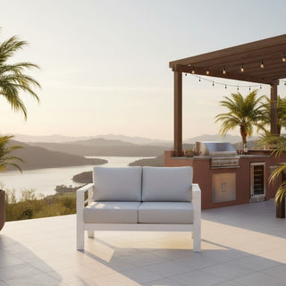 50 Inch All-Weather Aluminum Outdoor Two-Seater Sofa With Thick Cushions And Frame