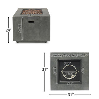 Outdoor Patio Propane Fire Pit 24'' H x 33'' W Square Iron Gas-burning Fire Pit - 50,000 BTU, Tank in side, Dark Grey/Stone Gray