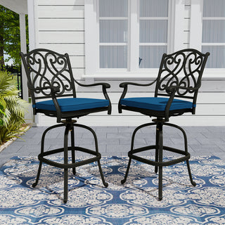 Set of 2 Patio Dining Chairs, Cast Aluminum Frame with Removable Olefin Cushion, 360° Swivel