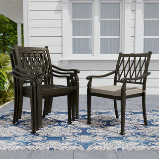 Set of 4 Outdoor Dining Chairs with Cushions – Cast Aluminum, Extra Wide Design