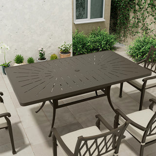 72x42 inch W Cast Aluminum Rectangular Outdoor Dining Table with Umbrella Hole