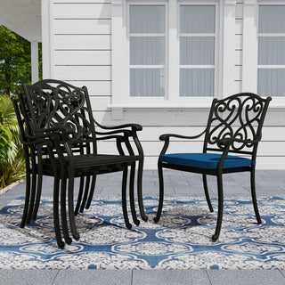 4 Piece Cast Aluminum Outdoor Dining Chairs with Cushion