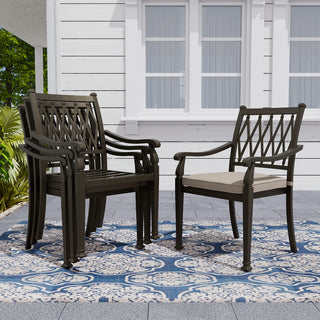 5-Piece Outdoor Patio Dining Set, Cast Aluminum 48" Round Table with Umbrella Hole and 4 Upholstered Chairs