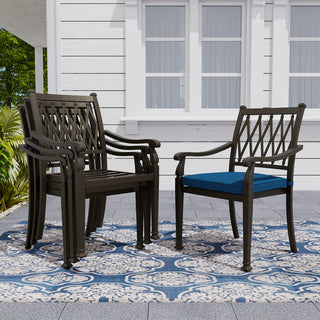5-Piece Outdoor Patio Dining Set, Cast Aluminum 48" Round Table with Umbrella Hole and 4 Upholstered Chairs