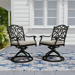 2-Piece Cast Aluminum Patio Swivel Chair Set with Cushions, Outdoor 360° Rockers