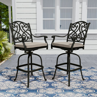 3-Piece Patio Bistro Set – Cast Aluminum Table & 2 Swivel Chairs with Cushions