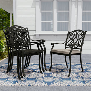 4 Piece Cast Aluminum Outdoor Dining Chairs with Cushion