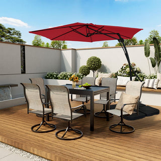 10FT Hexagonal Offset Patio Umbrella with Crank & Tilt, Available in Beige / Navy Blue / Tan / Red