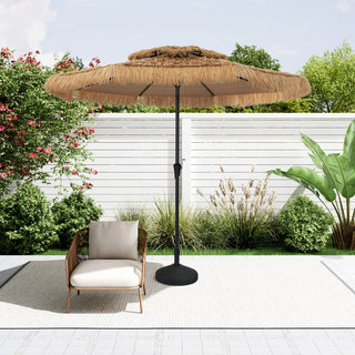 9FT/10FT 2-Tier Thatched Tiki Patio Umbrella with Crank – Natural Color, Beach-Style Sunshade