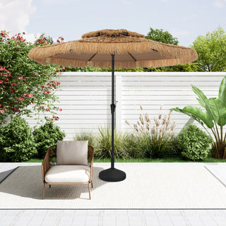 9FT/10FT 2-Tier Thatched Tiki Patio Umbrella with Crank – Natural Color, Beach-Style Sunshade