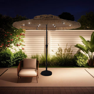 9FT/10FT 2-Tier Thatched Tiki Patio Umbrella with Crank – Natural Color, Beach-Style Sunshade