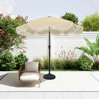 9 FT Tassel Market Patio Umbrella with Full Fiberglass Rib in Cream/Beige/Tan