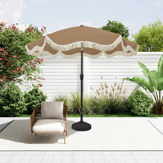 9 FT Tassel Market Patio Umbrella with Full Fiberglass Rib in Cream/Beige/Tan