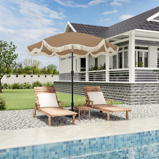 9 FT Tassel Market Patio Umbrella with Full Fiberglass Rib in Cream/Beige/Tan