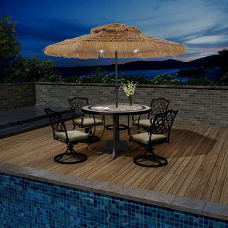 9FT/10FT 2-Tier Thatched Tiki Patio Umbrella with Crank – Natural Color, Beach-Style Sunshade