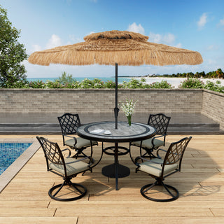 9FT/10FT 2-Tier Thatched Tiki Patio Umbrella with Crank – Natural Color, Beach-Style Sunshade