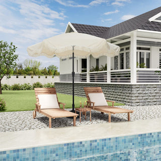 9 FT Tassel Market Patio Umbrella with Full Fiberglass Rib in Cream/Beige/Tan