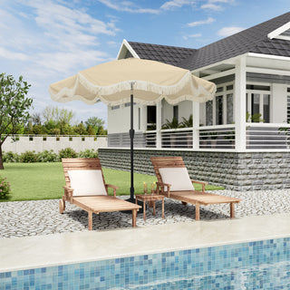 9 FT Tassel Market Patio Umbrella with Full Fiberglass Rib in Cream/Beige/Tan