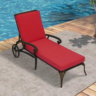 Cast Aluminum Outdoor Chaise Lounge with Removable Beige/Red Cushion