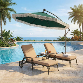 10FT Iron Cantilever Patio Umbrella with Tassels – 360° Rotating Outdoor Offset Umbrella with PU-Coated Polyester Canopy