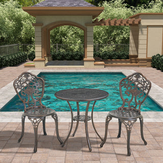 3-Piece Antique Bronze/White Cast Aluminum Outdoor Bistro Set with Round Table & 2 Armless Chairs for Patio, Garden & Balcony