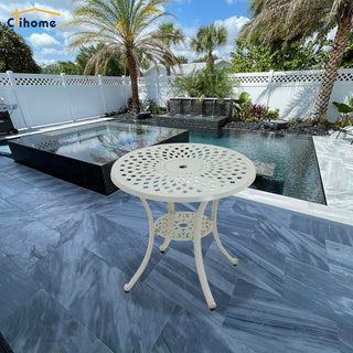 31" Round Cast Aluminum Outdoor Bistro Table with 1.9" Umbrella Hole, Antique Bronze Patio Table
