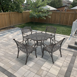 5-Piece Antique Bronze/White Cast Aluminum Outdoor Dining Set with 31" Round Table & 2 Dining Chairs for Patio, Garden & Balcony