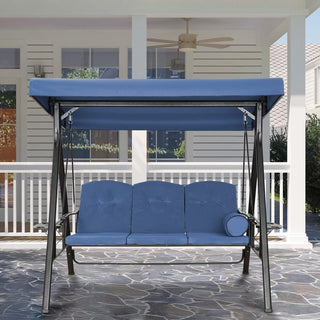 3-Person Steel Patio Swing with Adjustable Canopy & Removable Cushions, Outdoor Porch Swing Chair in Beige