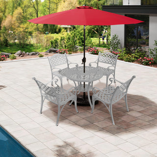 Mondawe 5-Piece Outdoor Cast Aluminum Dining Set with Round Table & 4 Ergonomic Chairs in Bronze/White for Patio & Garden