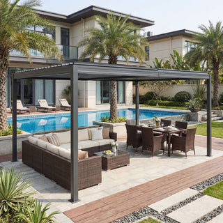 Aluminum Louvered Pergola with Adjustable Roof for Patio, Garden & Outdoor Living Space Shade Structure