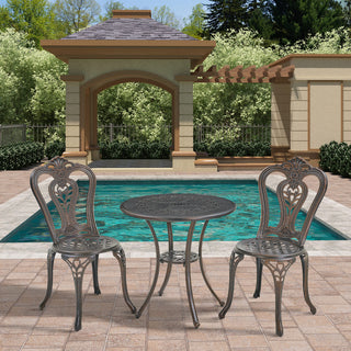 3-Piece White/Bronze Cast Aluminum Outdoor Bistro Set with Round Standard Height Table & 2 Armless Chairs for Patio, Garden & Balcony