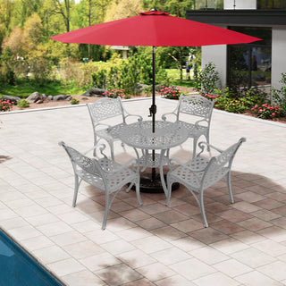 5-Piece Antique Bronze/White Cast Aluminum Outdoor Dining Set with 31" Round Table & 2 Dining Chairs for Patio, Garden & Balcony